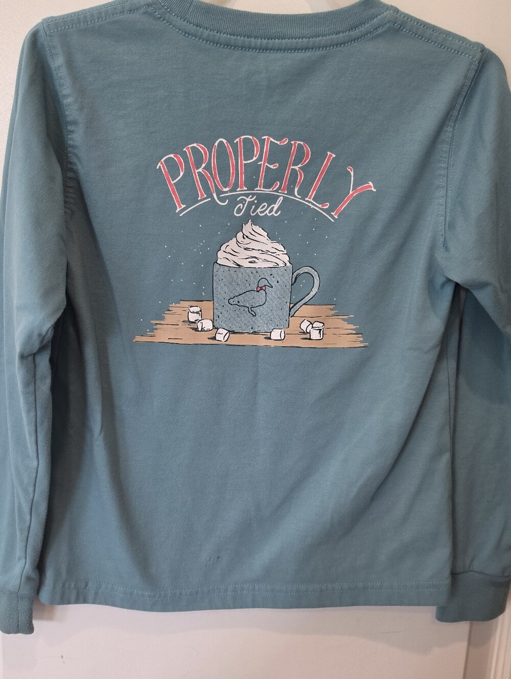 PROPERLY TIED Girls Hot Cocoa T-shirt LS Coastal Sky Size 6